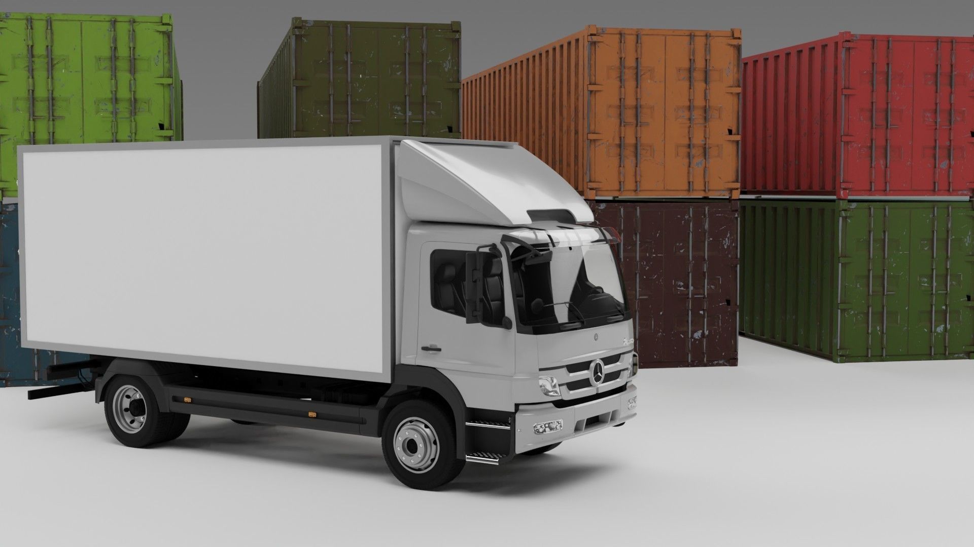 truck and containers Low-poly 3D model_3