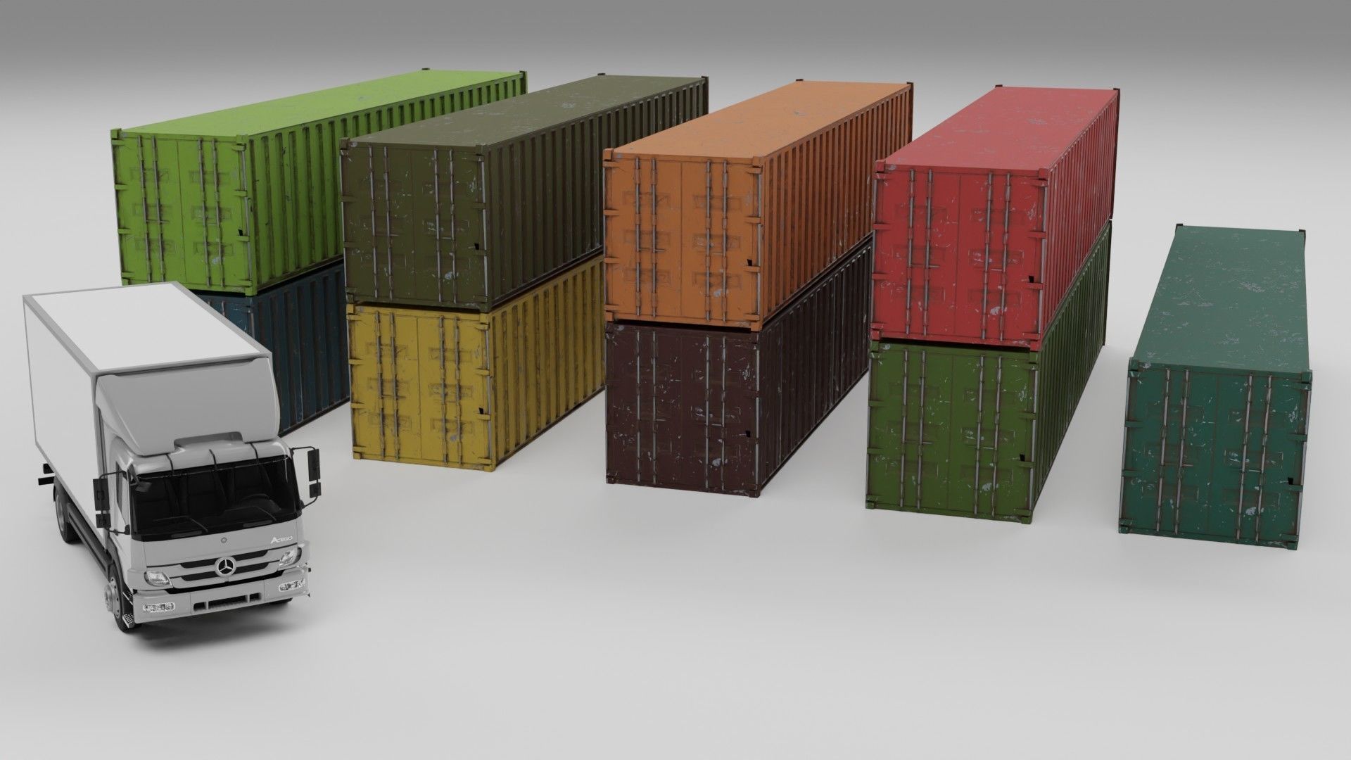 truck and containers Low-poly 3D model_1