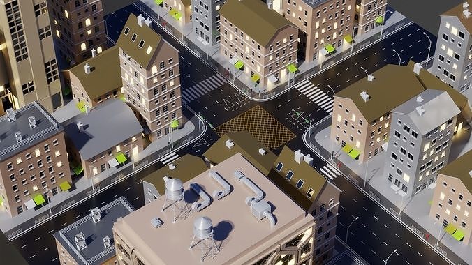 City Block 002 Low-poly 3D model
