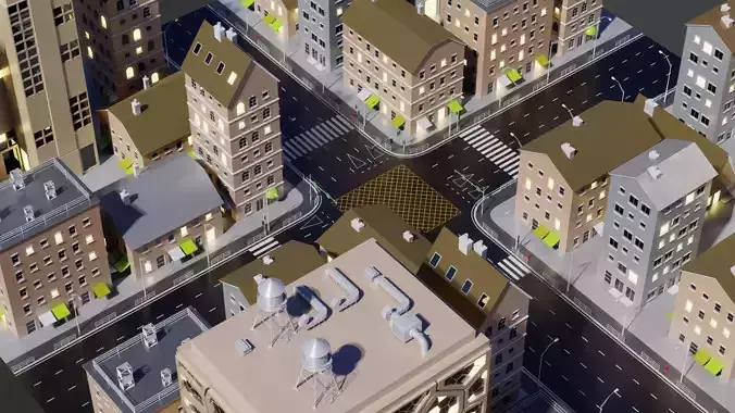 City Block 002 Low-poly 3D model