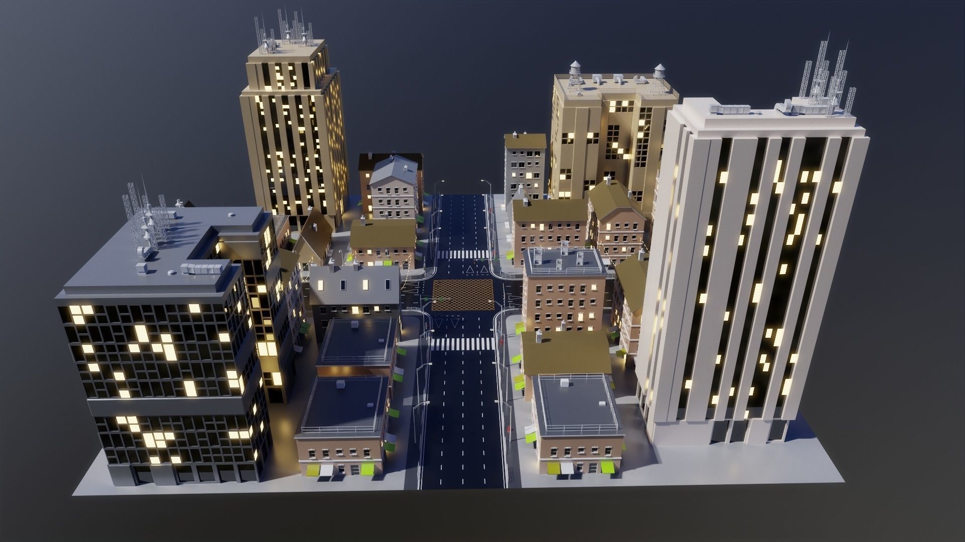 City Block 003 Low-poly 3D model_7