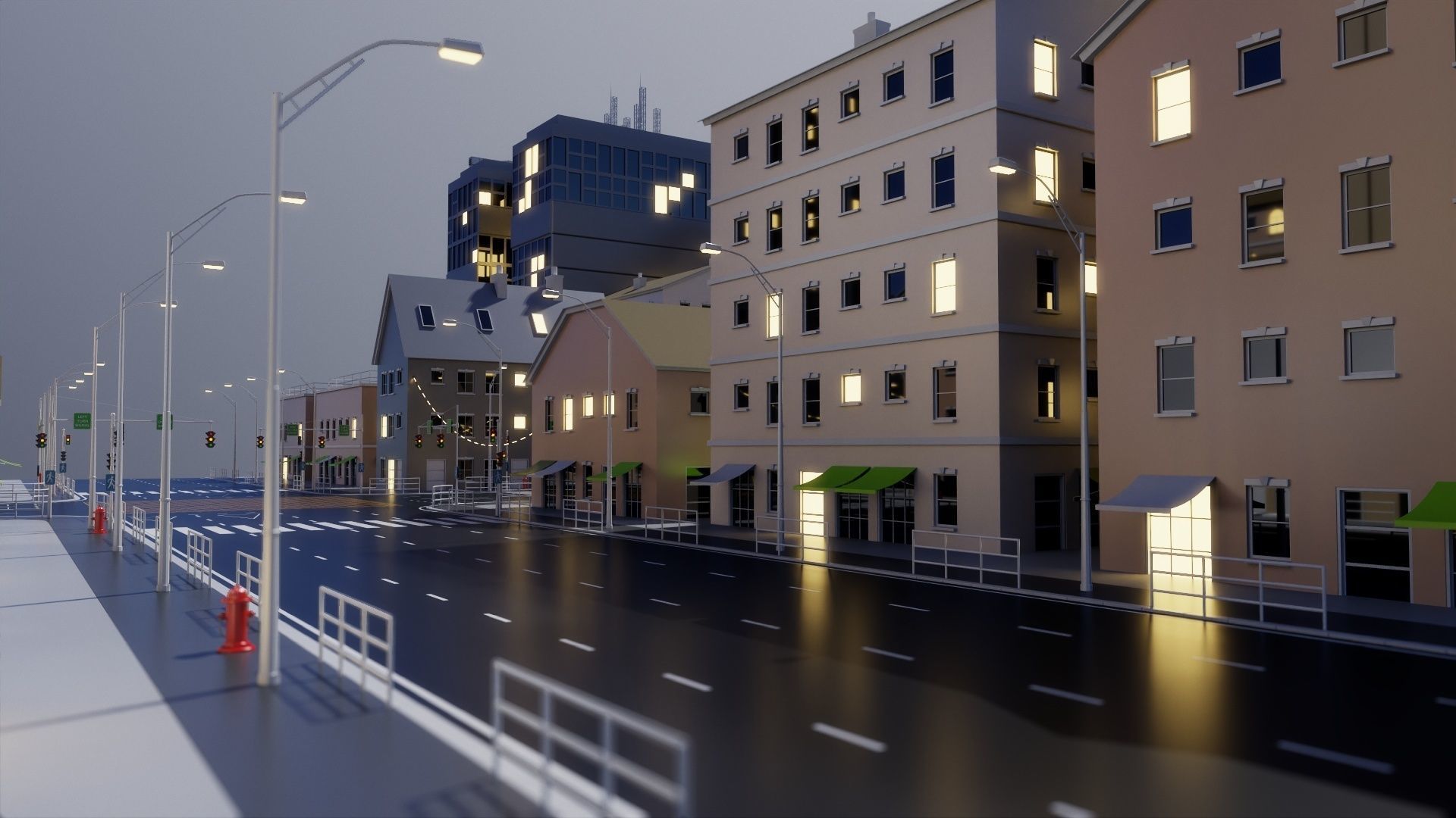 City Block 003 Low-poly 3D model_9
