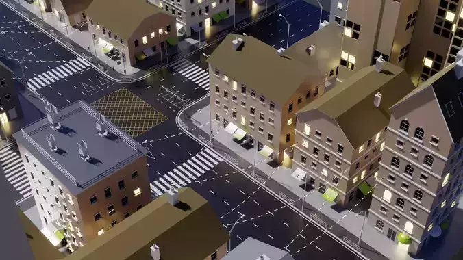 City Block 003 Low-poly 3D model