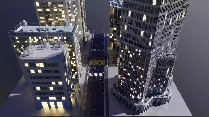 City Block 004 Low-poly 3D model