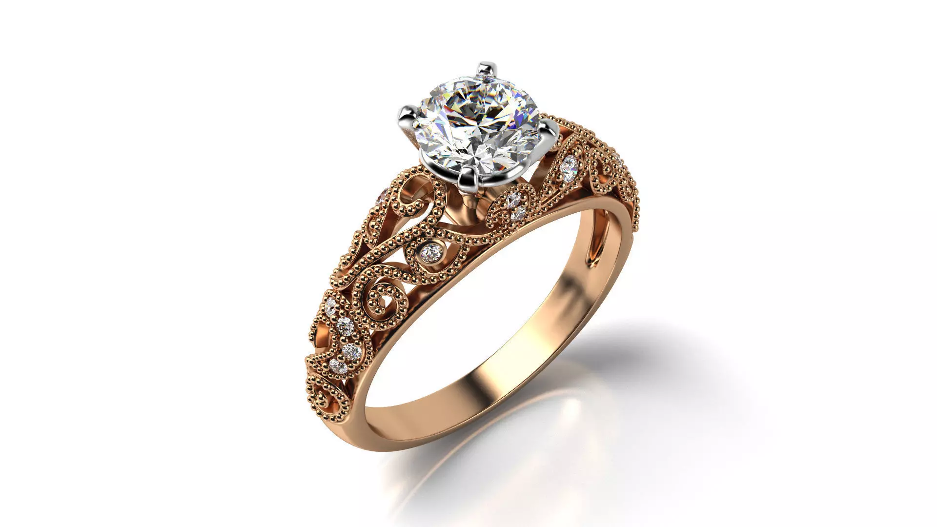 Vintage Diamond Engagement Ring 3D print model_0