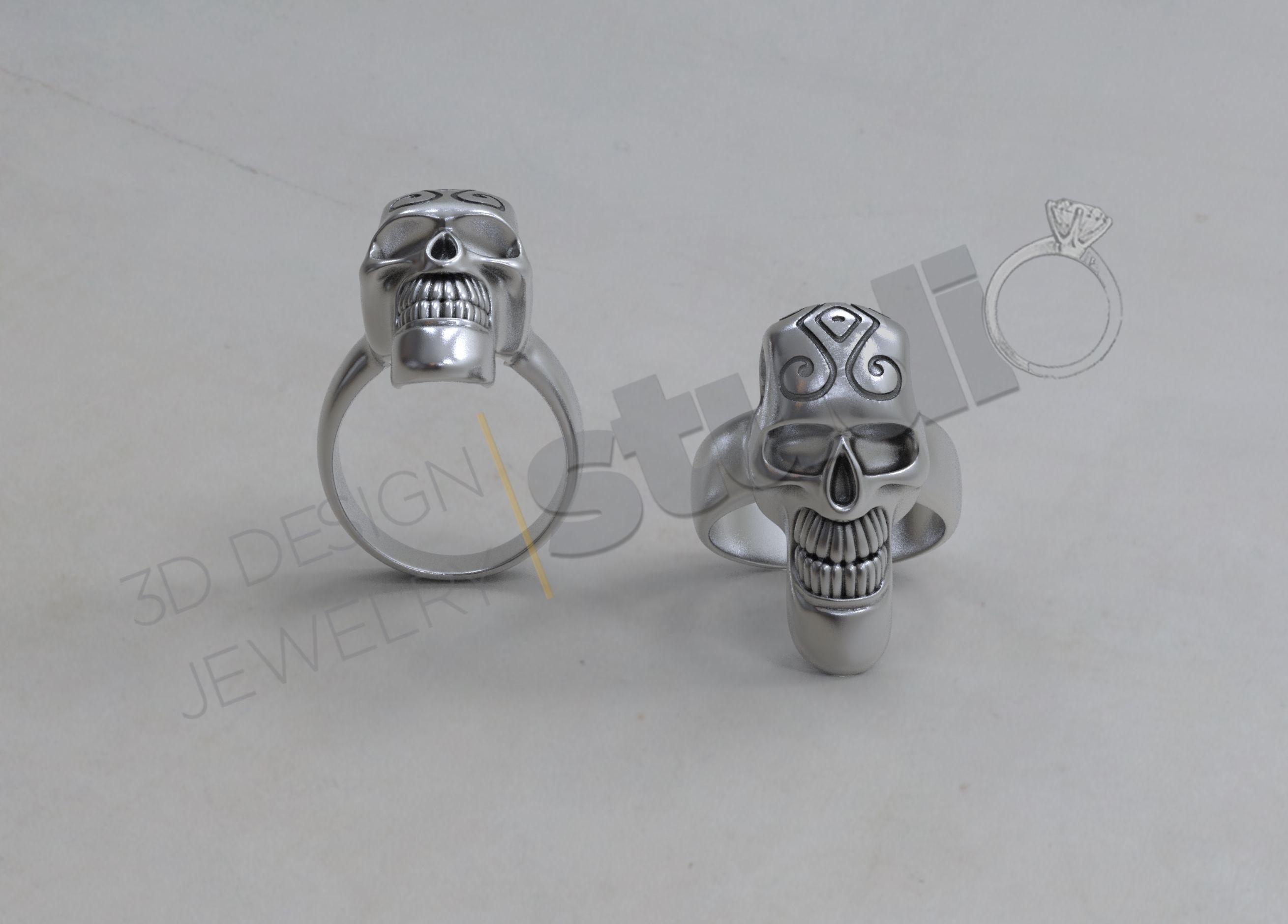 Detailed Skull head ring 3d model 3D print model_3