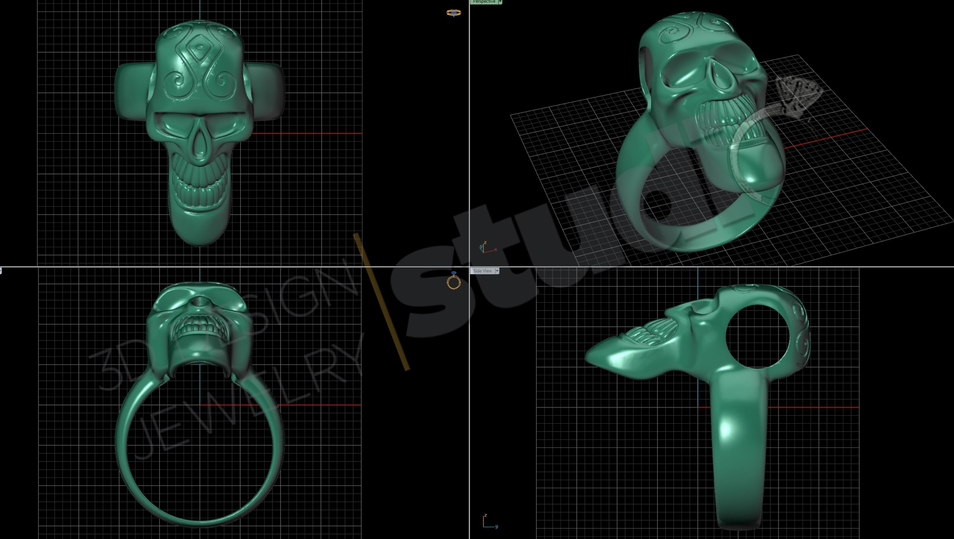 Detailed Skull head ring 3d model 3D print model_7