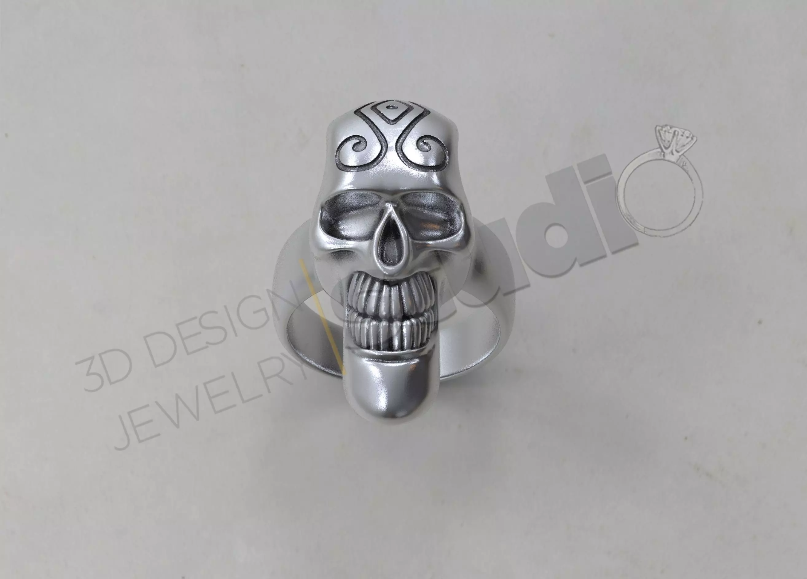 Detailed Skull head ring 3d model 3D print model_0