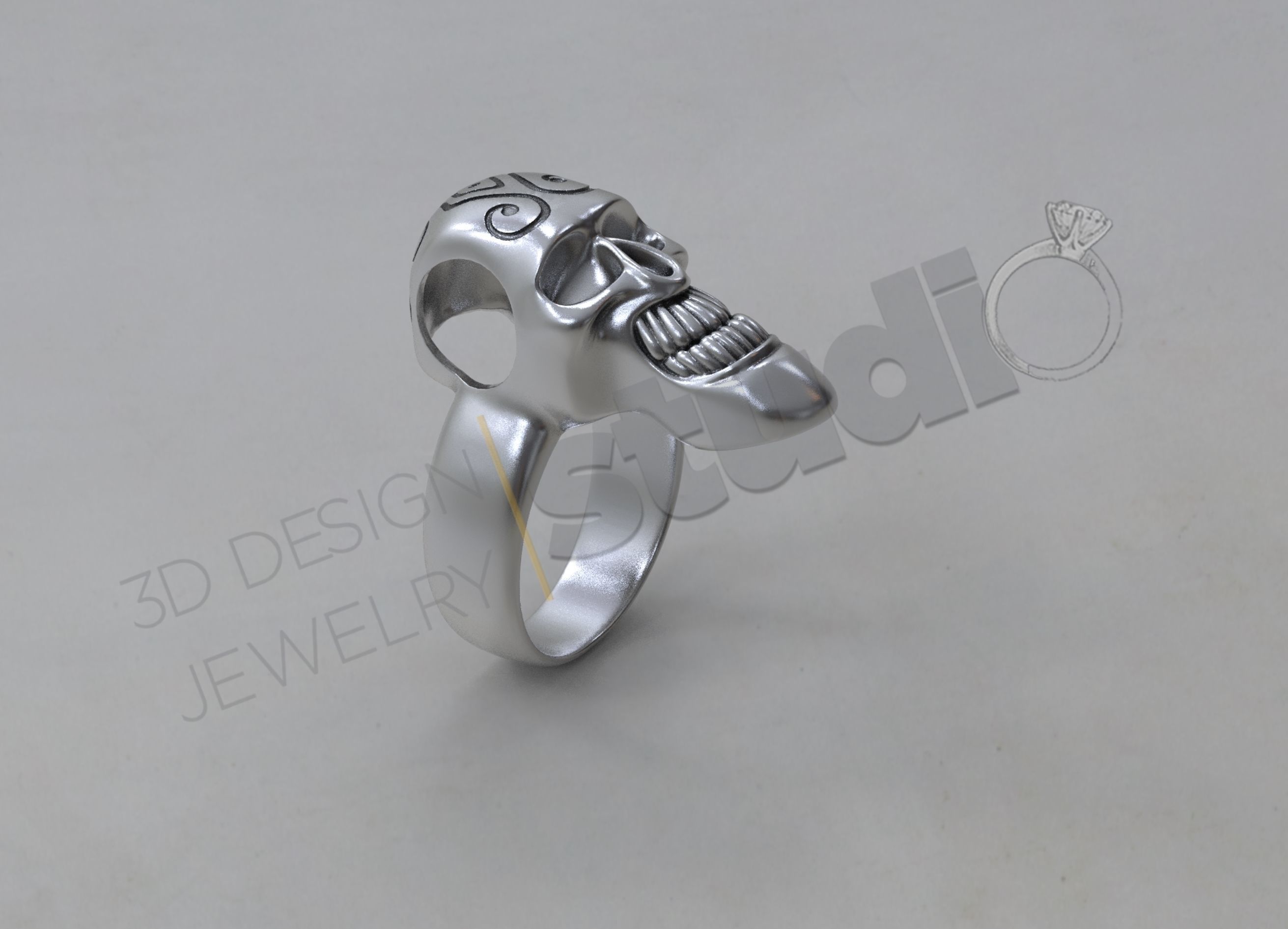 Detailed Skull head ring 3d model 3D print model_1