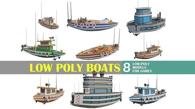 Low Poly Boats - 8 Models Low-poly 3D model