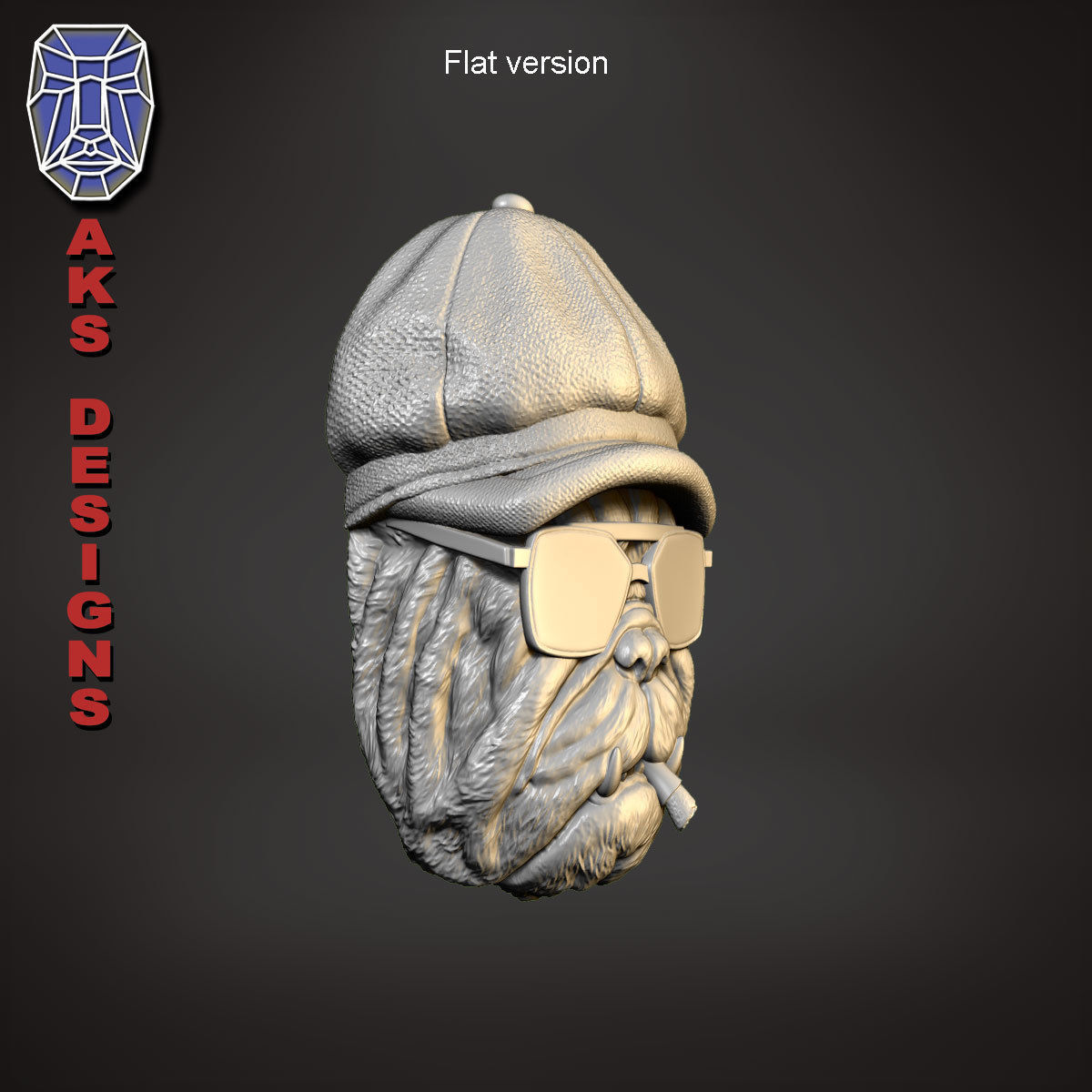 Gangster bulldog version 2 Bas relief wall art 3D print model_16