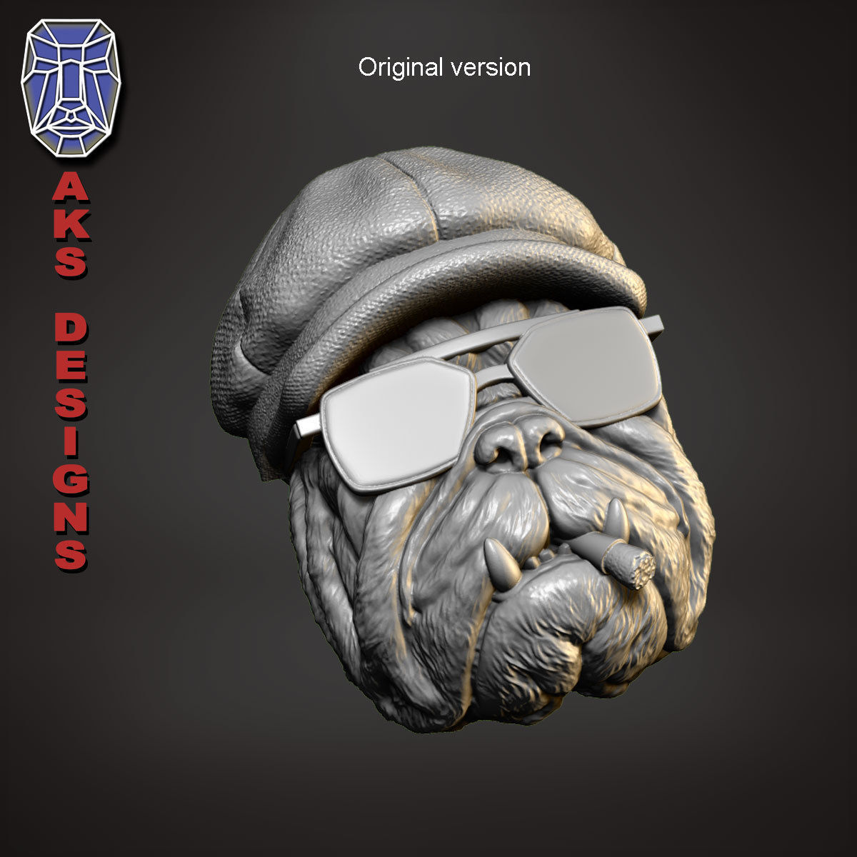 Gangster bulldog version 2 Bas relief wall art 3D print model_8