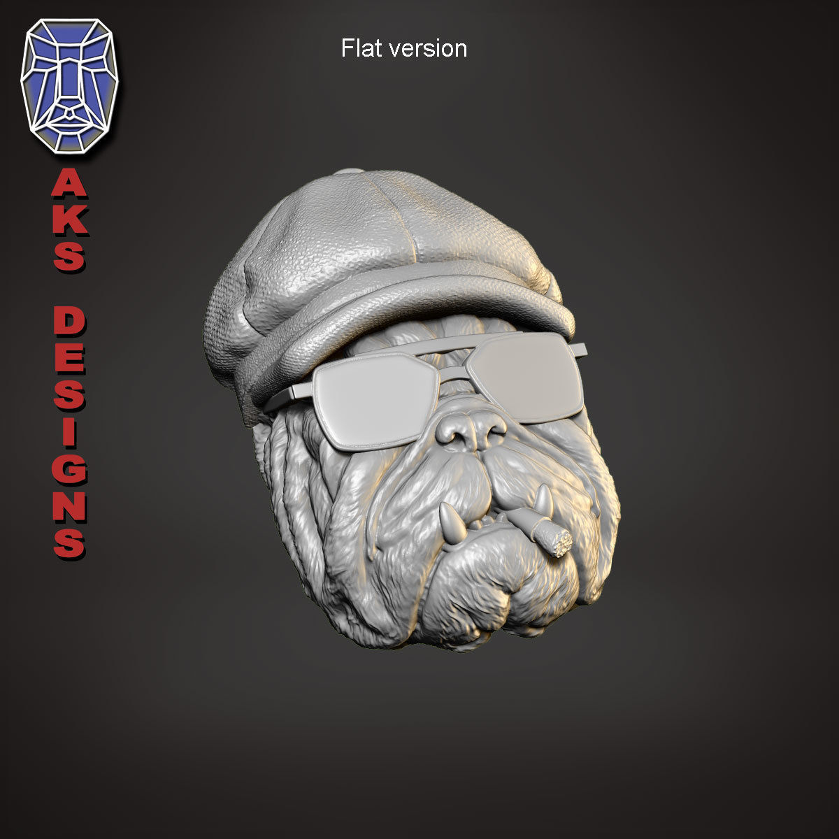 Gangster bulldog version 2 Bas relief wall art 3D print model_17