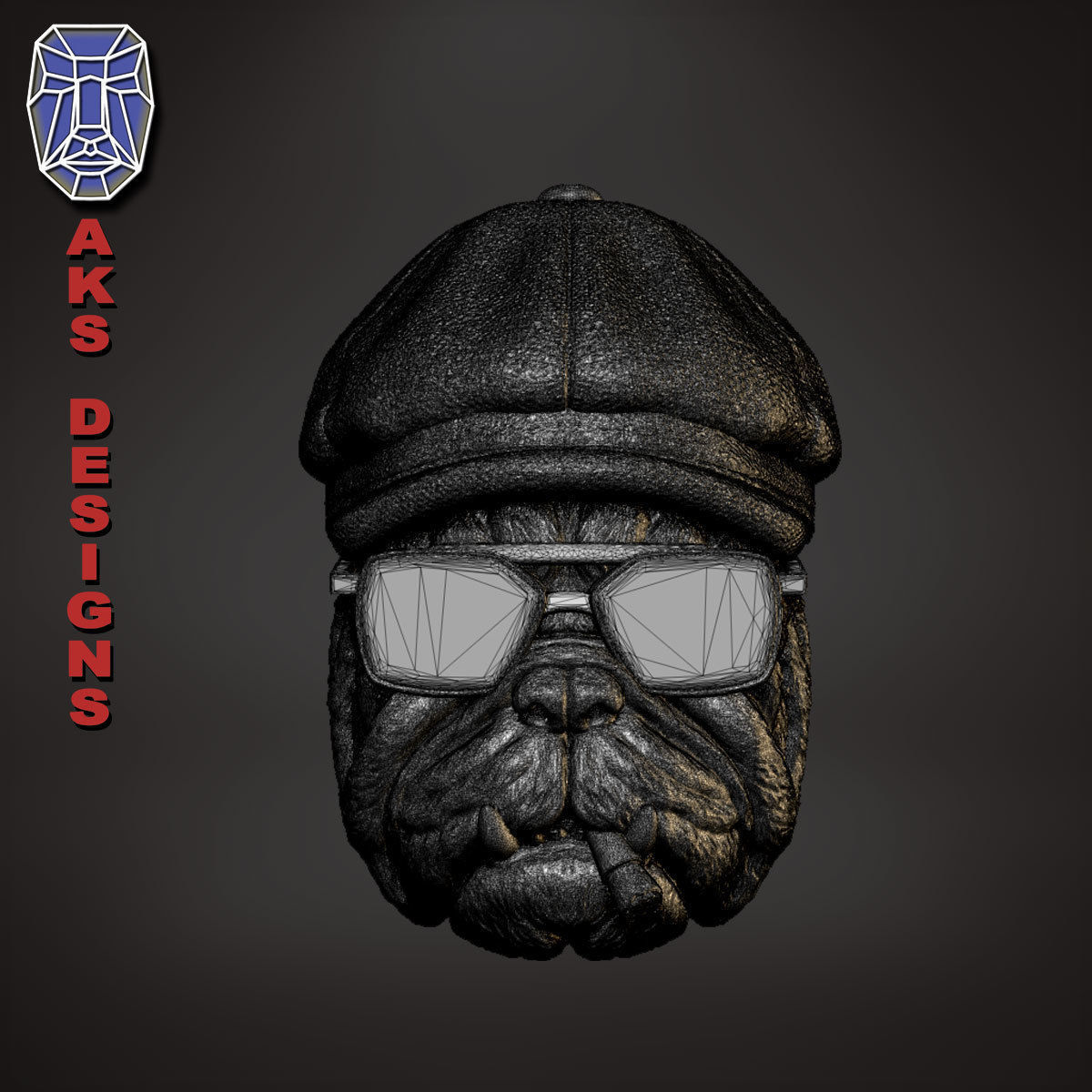 Gangster bulldog version 2 Bas relief wall art 3D print model_20