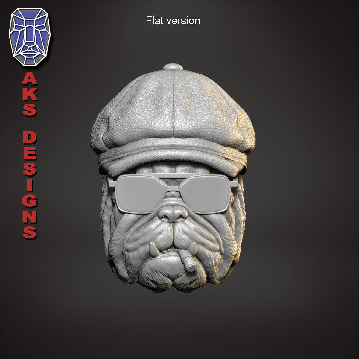 Gangster bulldog version 2 Bas relief wall art 3D print model_12