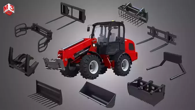 Weidemann 4070 - CX100 Telescopic Loader - With 9 Front Parts 3D Model Collection