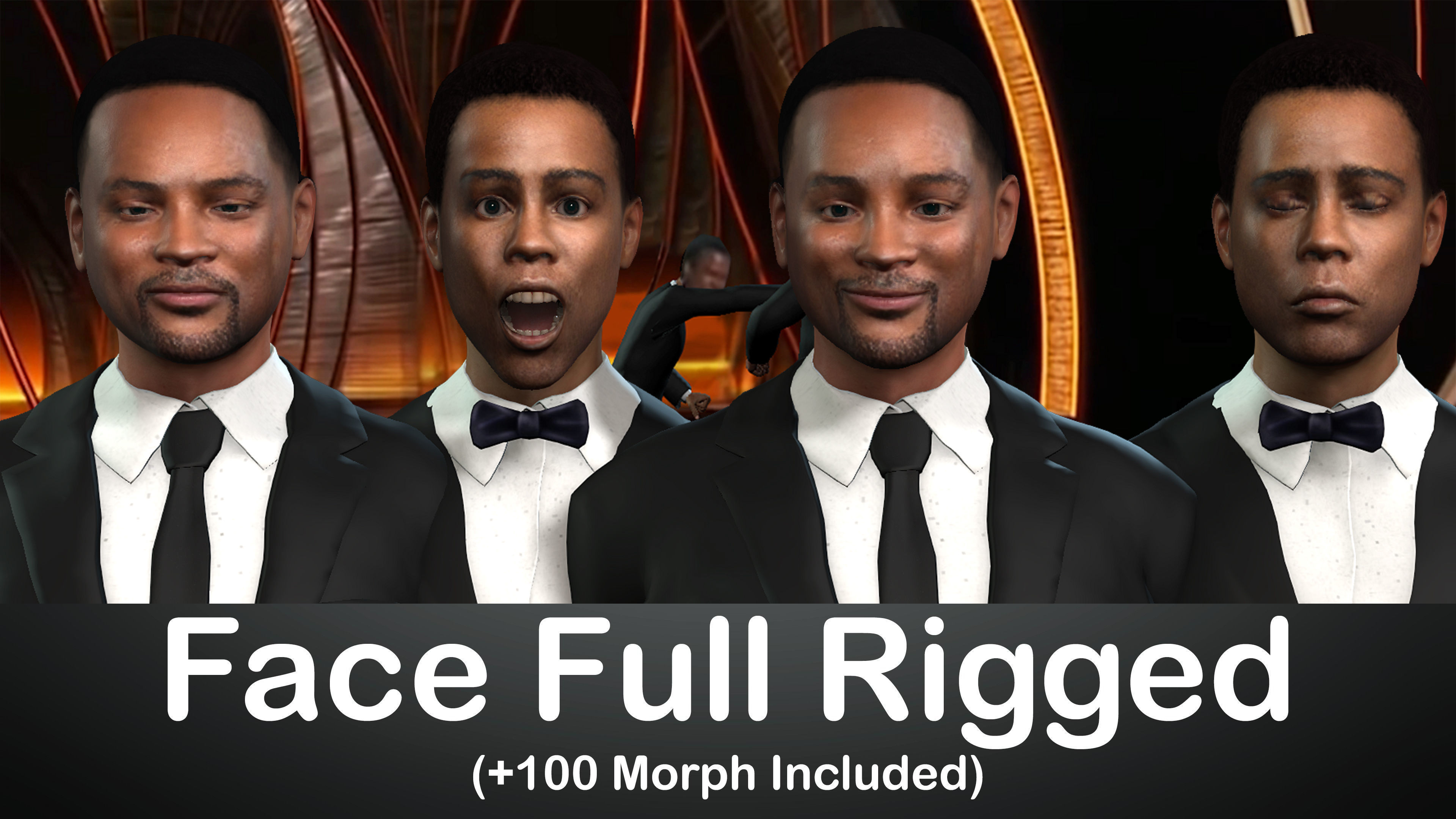 Will Smith and Chris Rock Full Rigged with Face rig 100 Morph 3D model_1