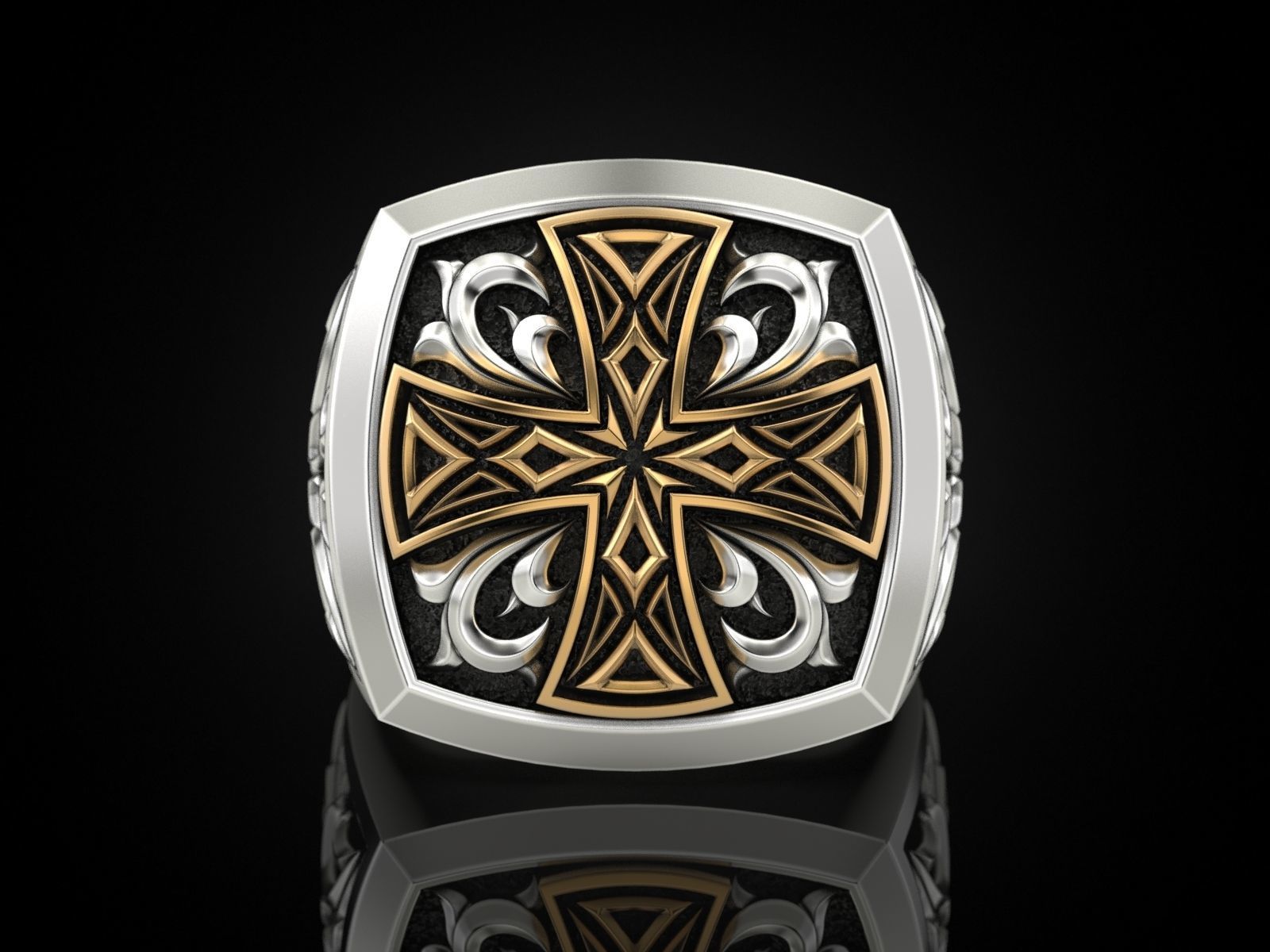 Cross ring with patterns 3D print model_2