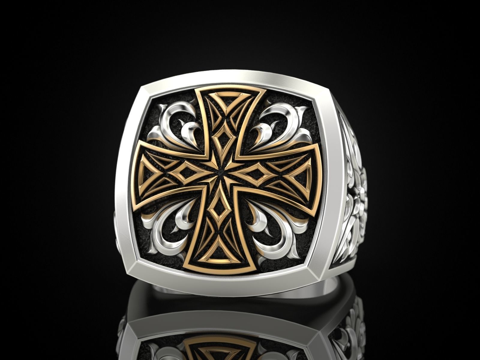 Cross ring with patterns 3D print model_1