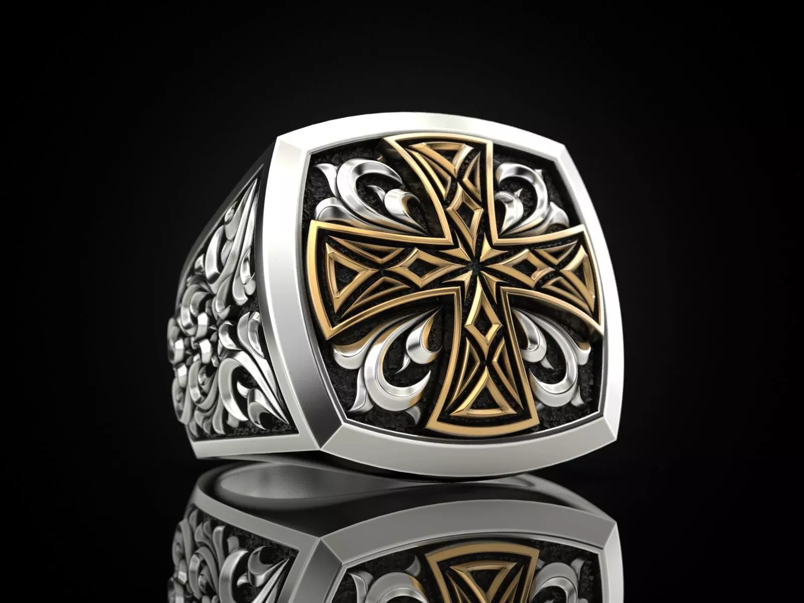 Cross ring with patterns 3D print model_0