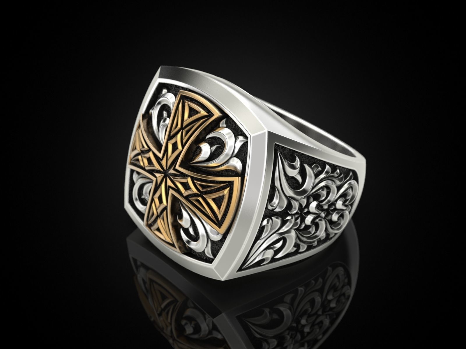 Cross ring with patterns 3D print model_5