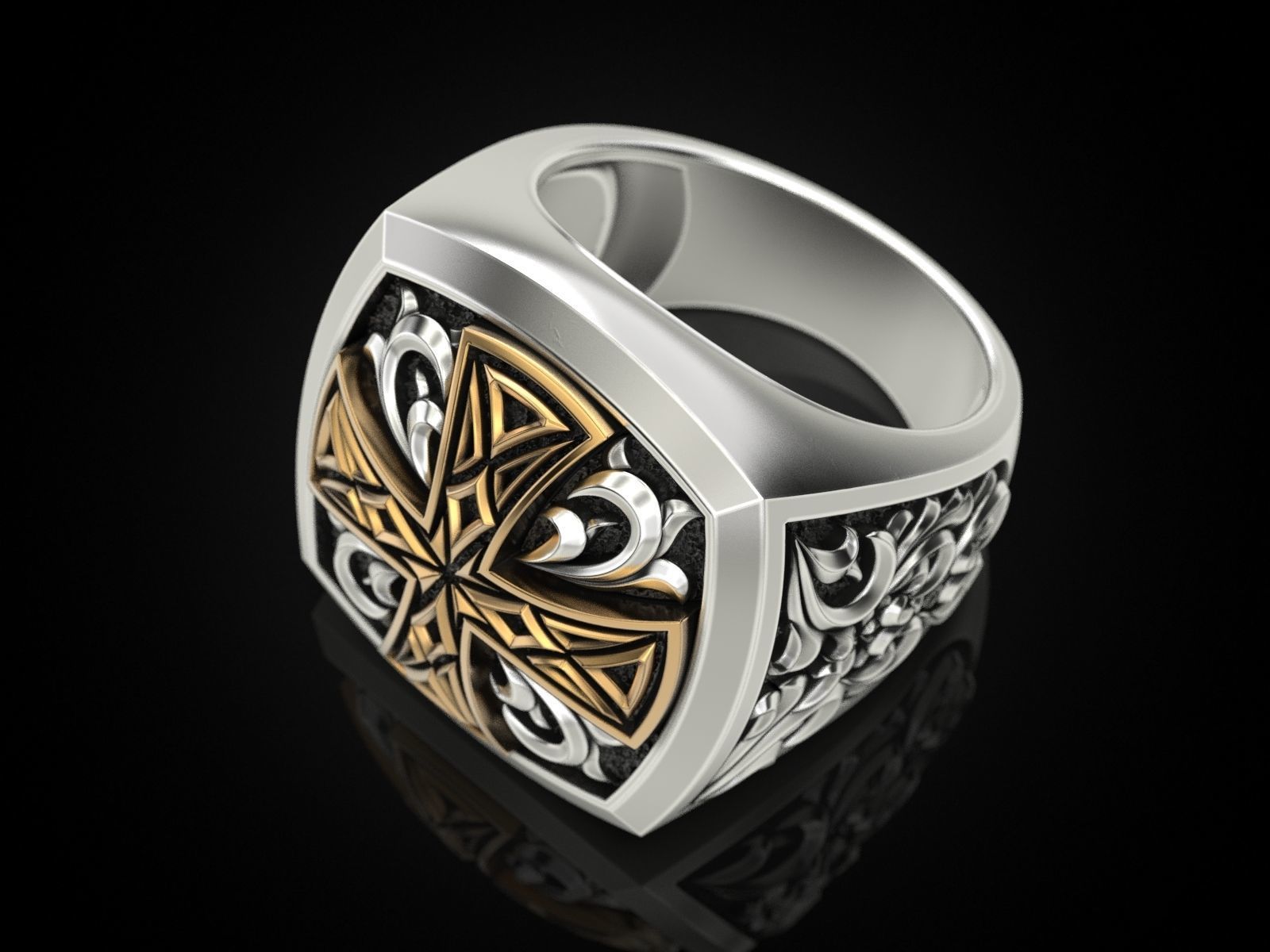 Cross ring with patterns 3D print model_7