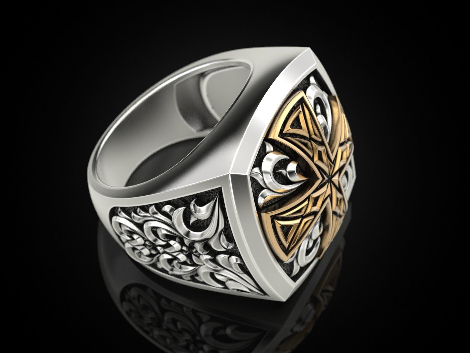 Cross ring with patterns 3D print model_8