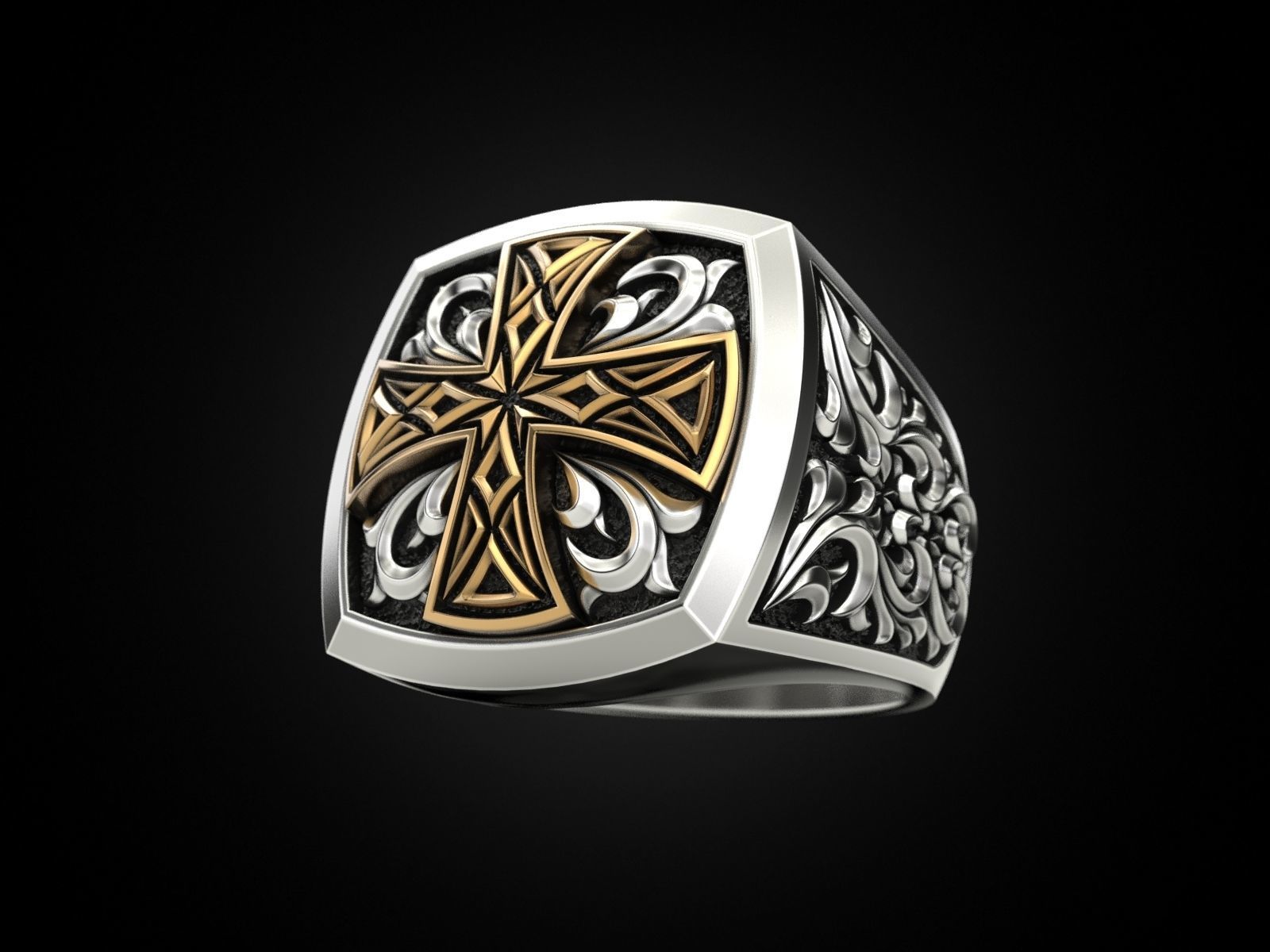 Cross ring with patterns 3D print model_3