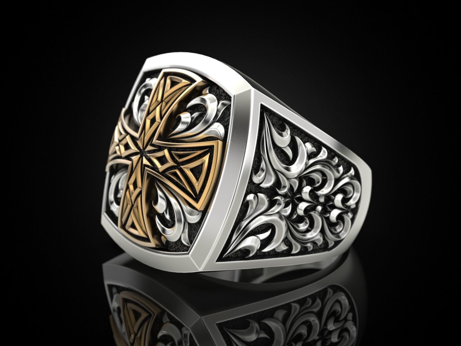 Cross ring with patterns 3D print model_4