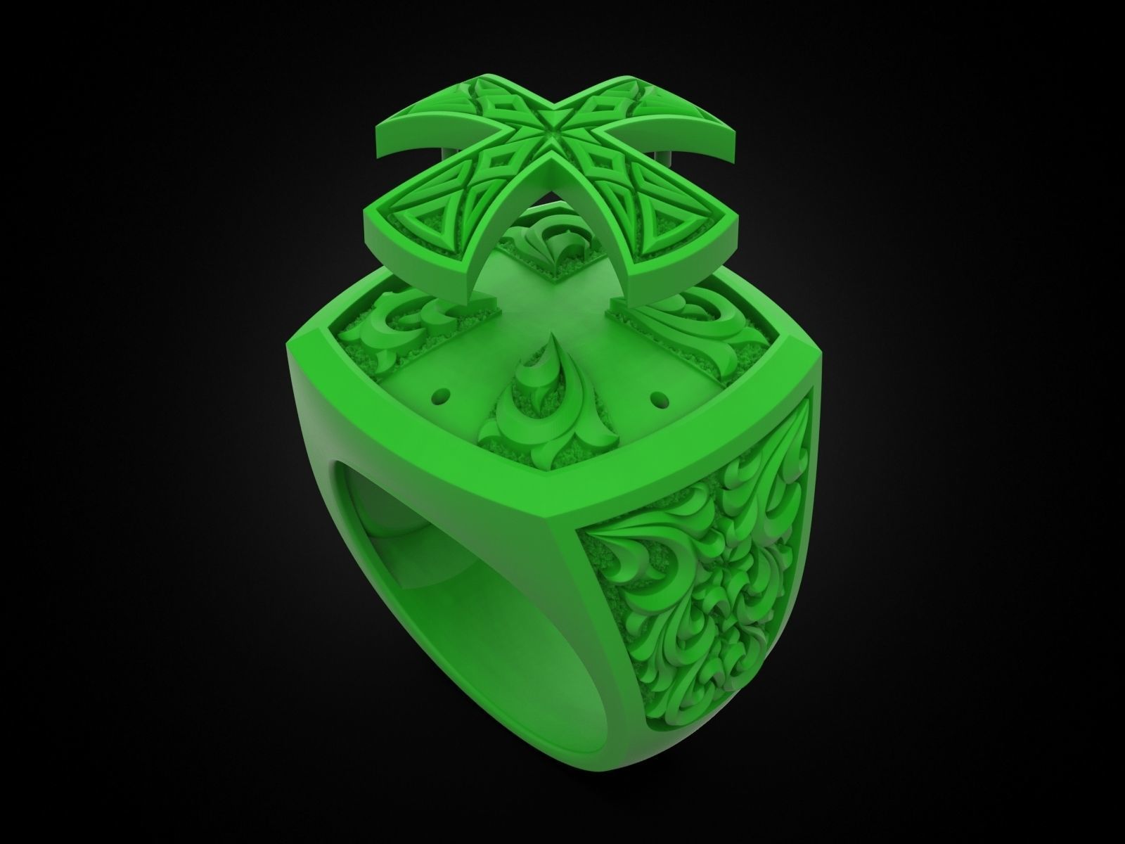 Cross ring with patterns 3D print model_11
