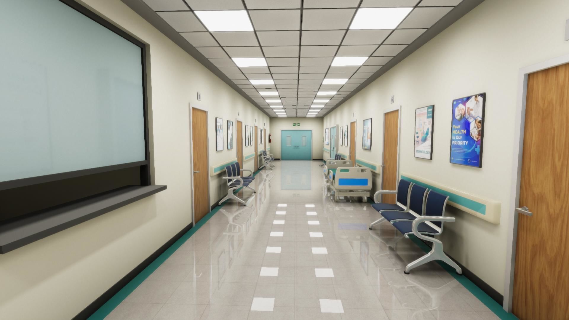 Hospital Hallway Low-poly 3D model_3