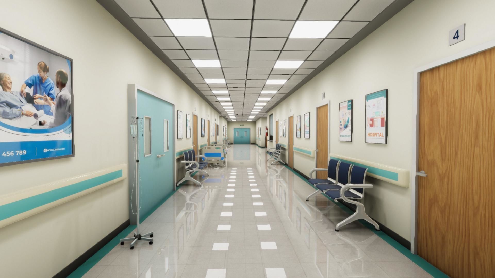 Hospital Hallway Low-poly 3D model_4