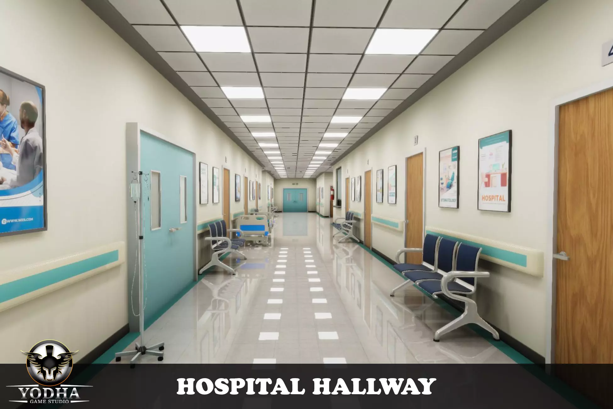 Hospital Hallway Low-poly 3D model_0