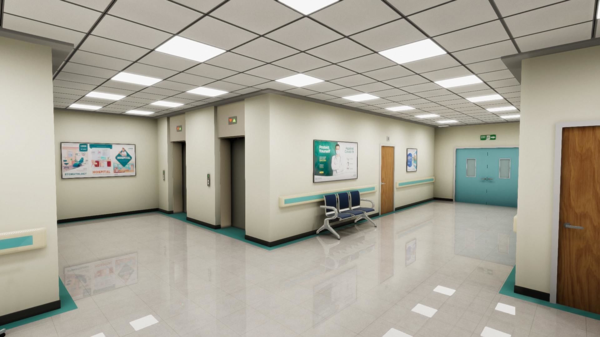 Hospital Hallway Low-poly 3D model_7