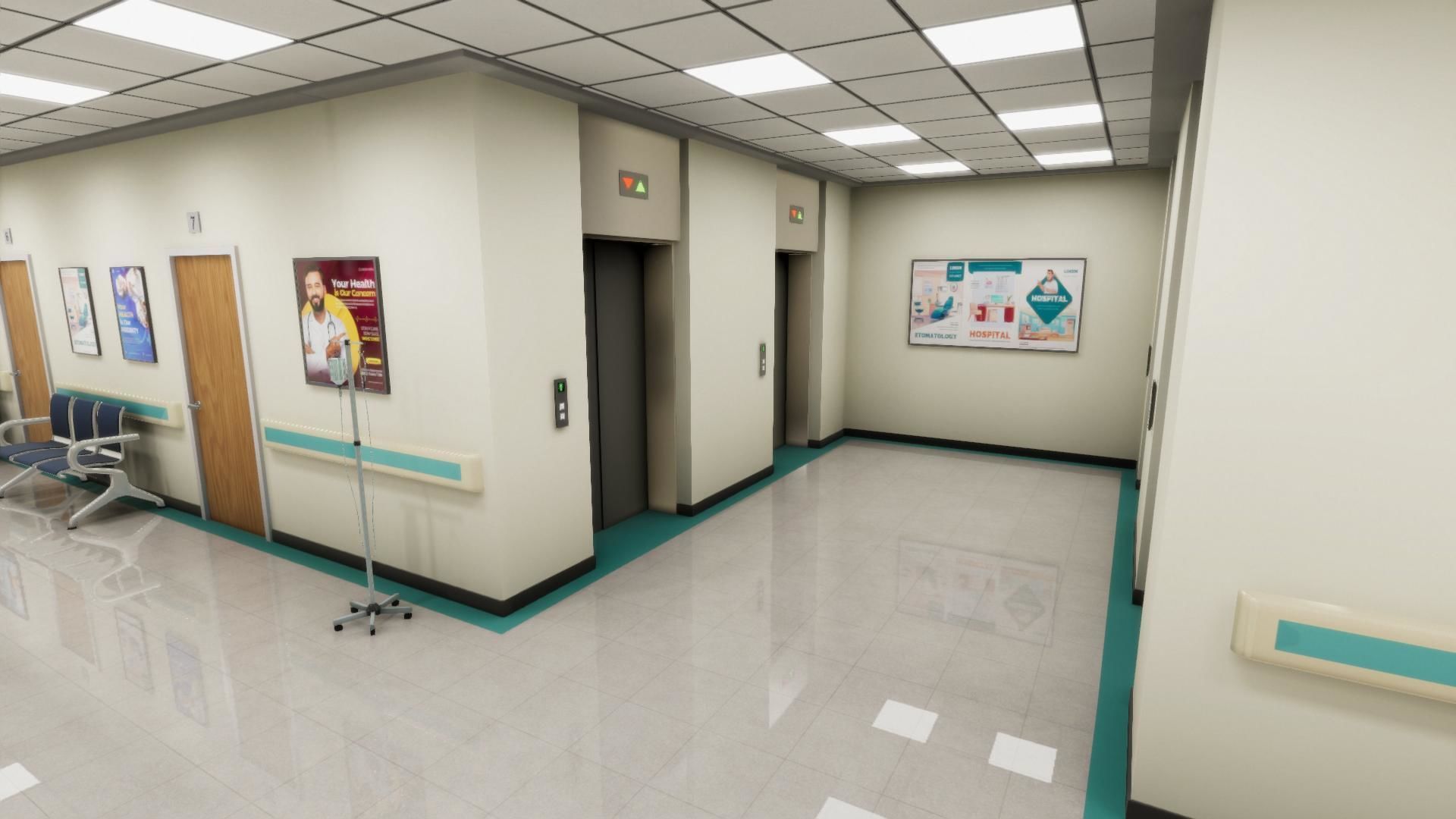 Hospital Hallway Low-poly 3D model_6
