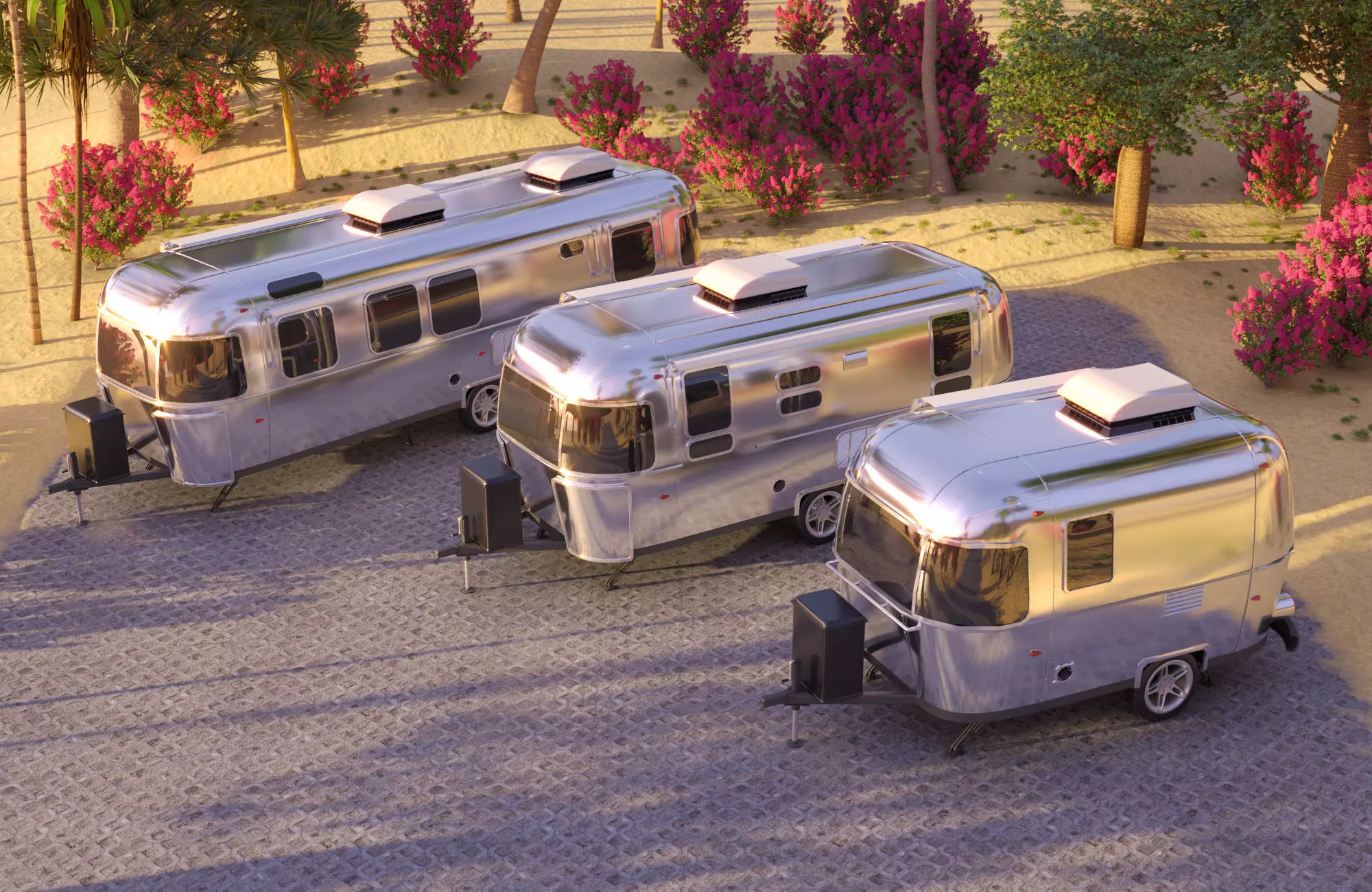 Airstream trailers pack - Realistic scene 3D model_0