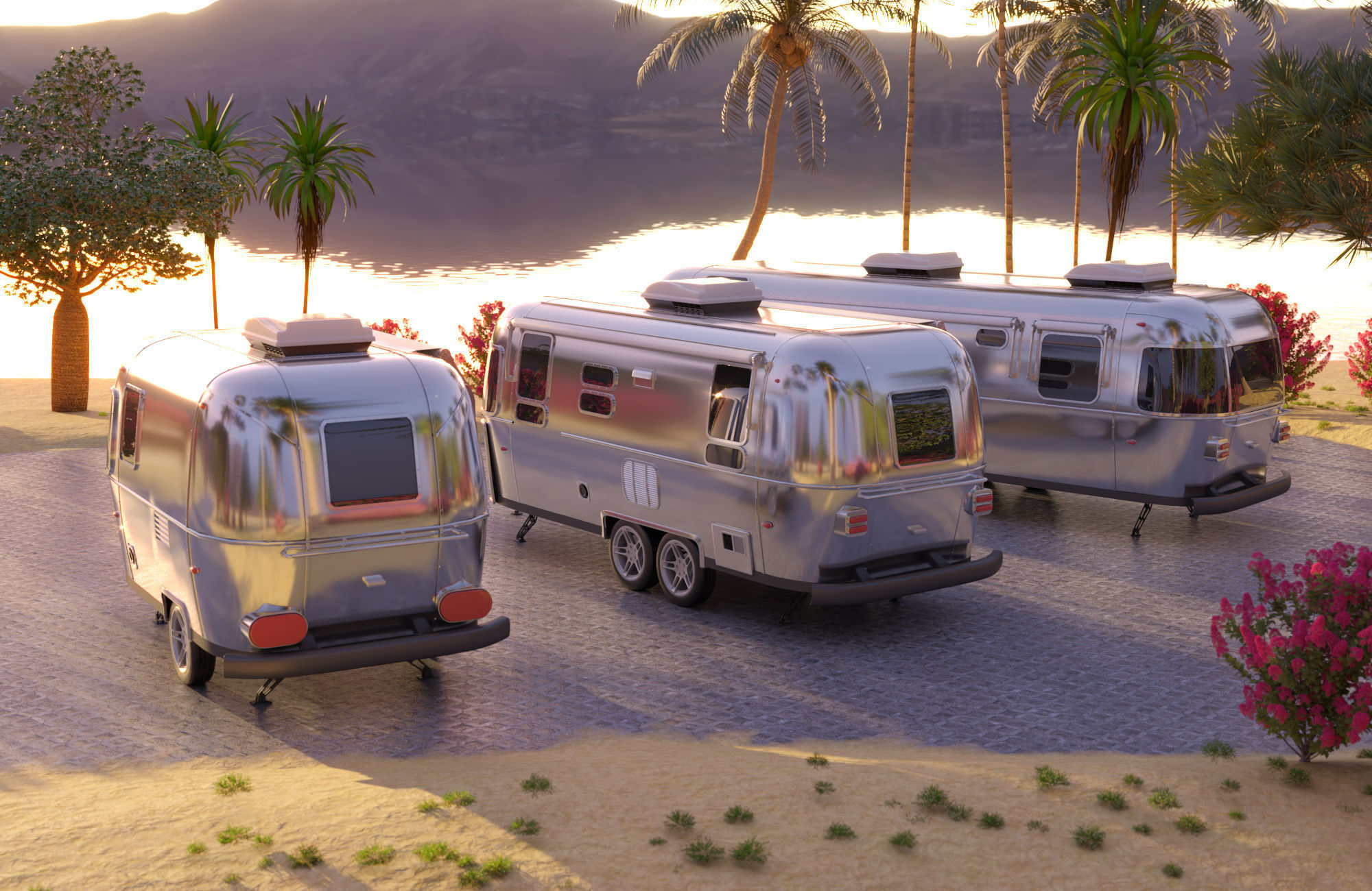 Airstream trailers pack - Realistic scene 3D model_2