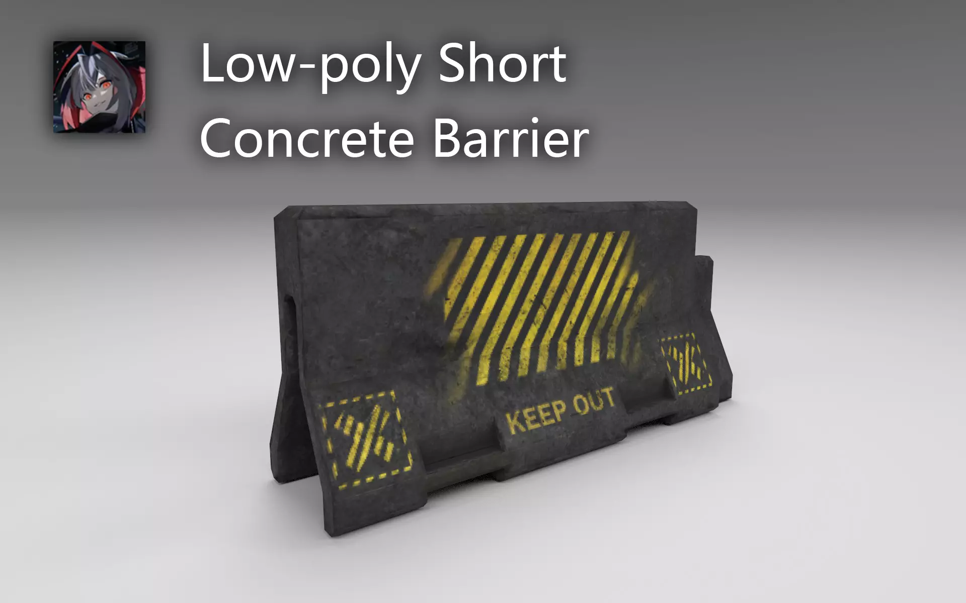 Short Concrete Barrier with slight damage Free low-poly 3D model_0