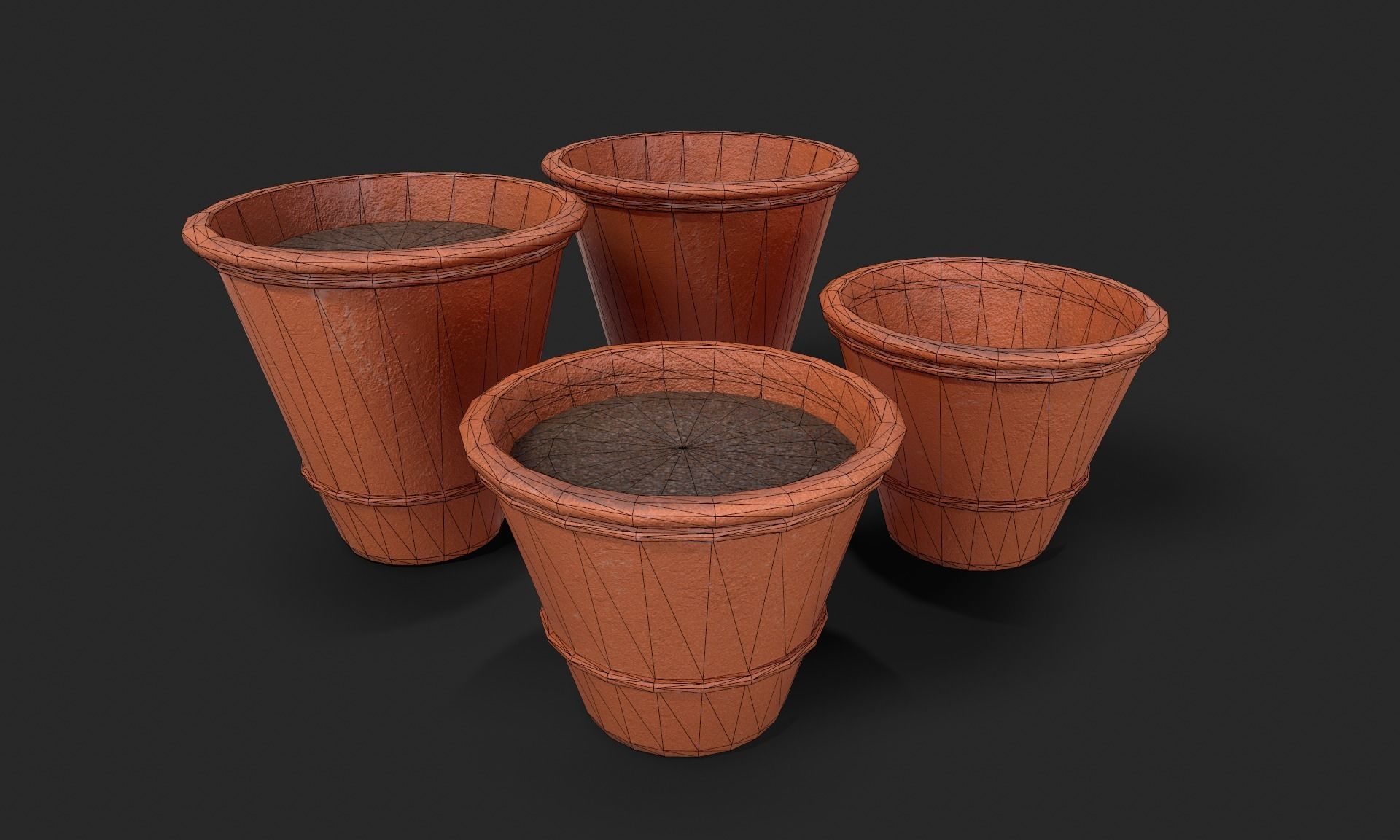 Plant Pot Set Terracotta Exterior 3D Model Collection_54
