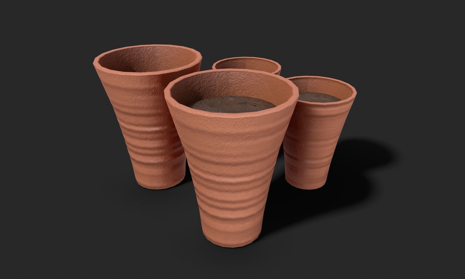 Plant Pot Set Terracotta Exterior 3D Model Collection_7