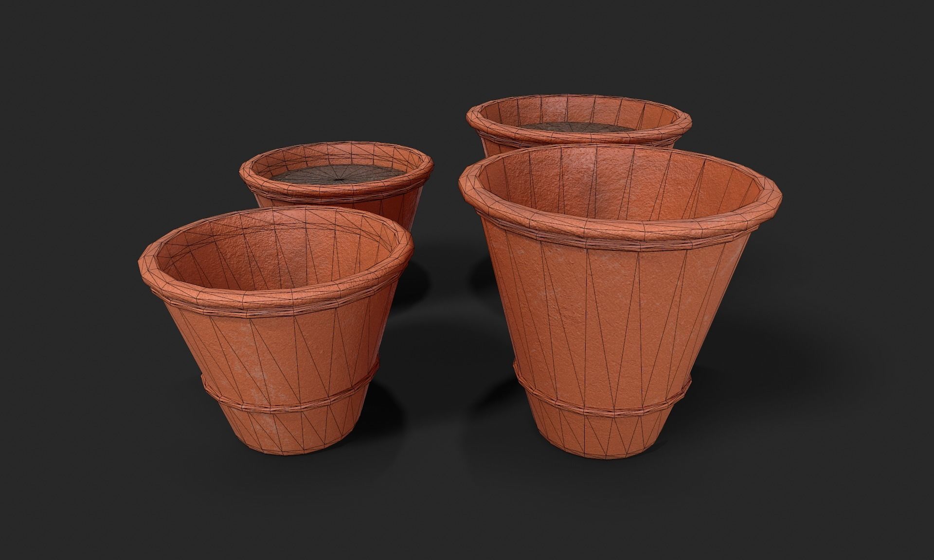 Plant Pot Set Terracotta Exterior 3D Model Collection_47