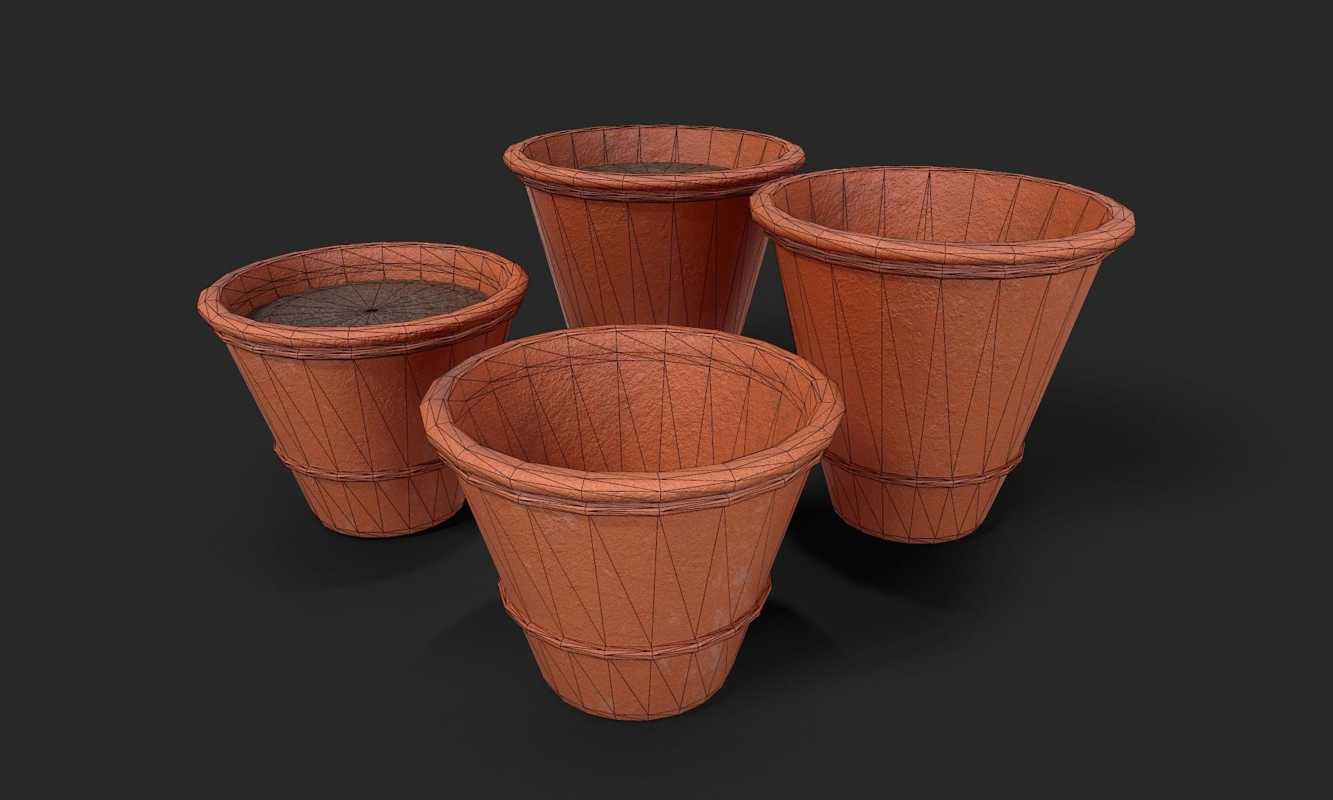 Plant Pot Set Terracotta Exterior 3D Model Collection_51