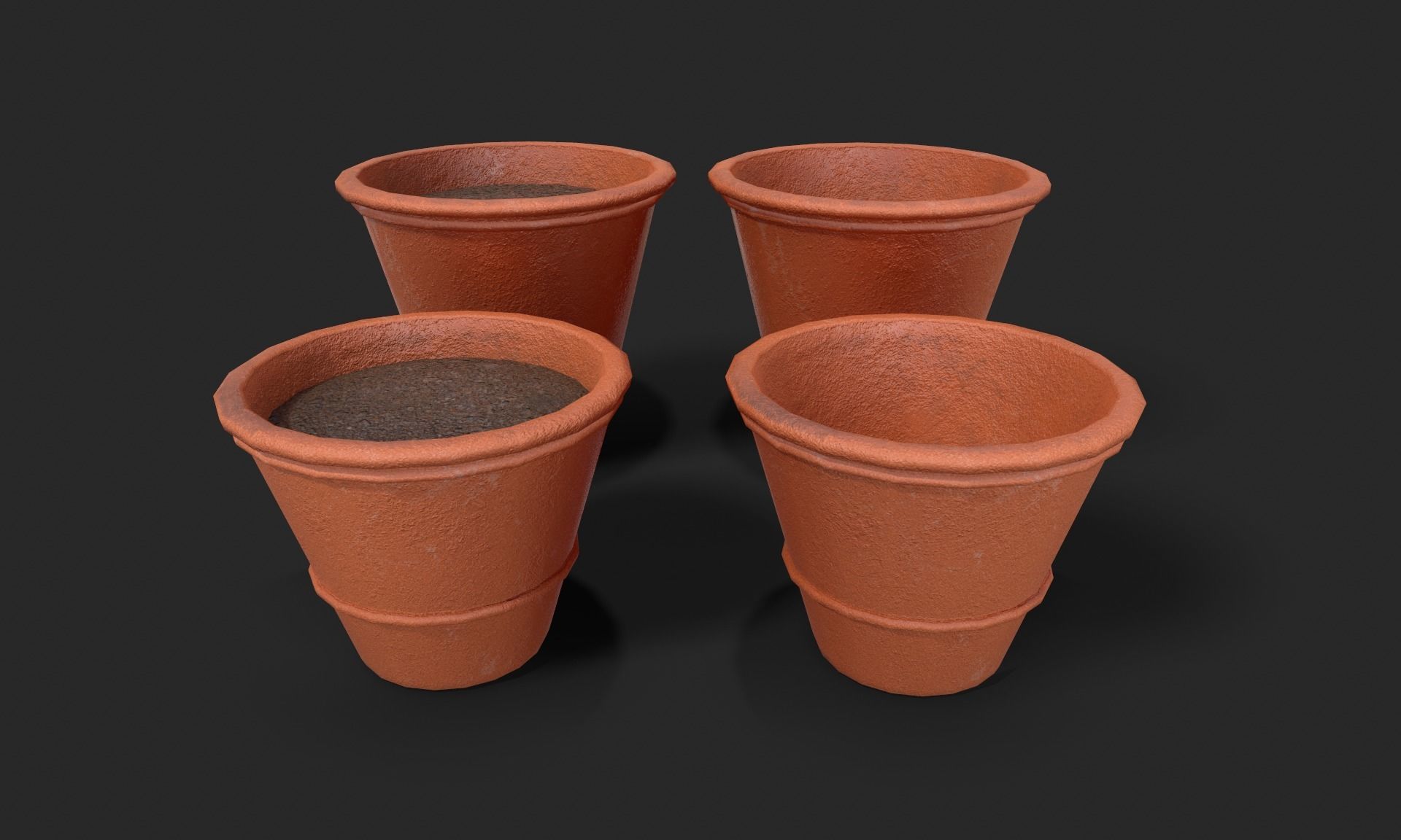 Plant Pot Set Terracotta Exterior 3D Model Collection_43