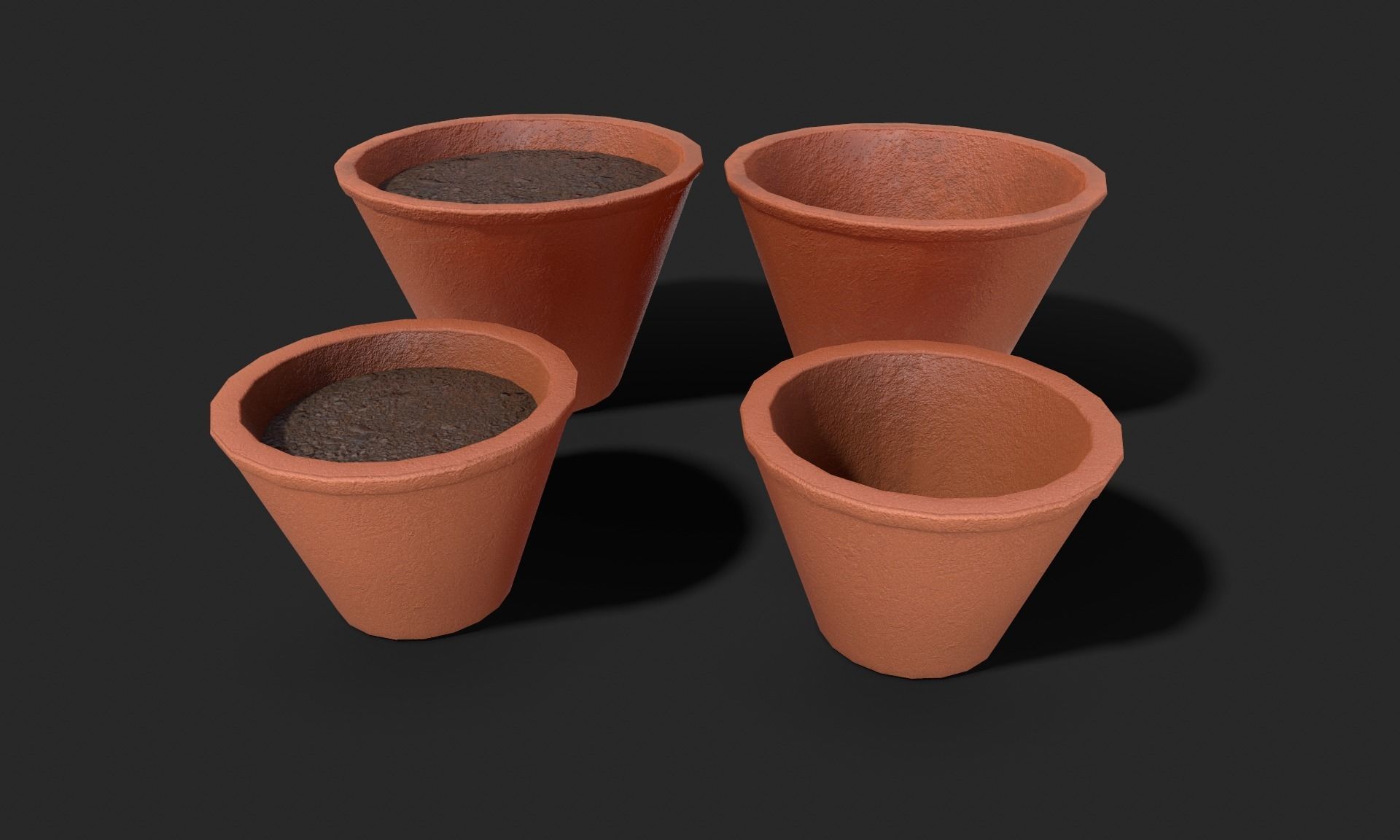 Plant Pot Set Terracotta Exterior 3D Model Collection_35