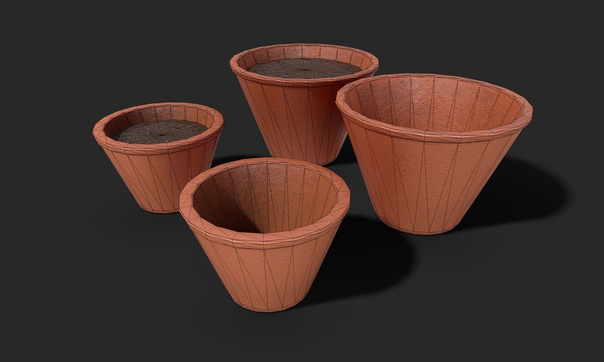 Plant Pot Set Terracotta Exterior 3D Model Collection_37