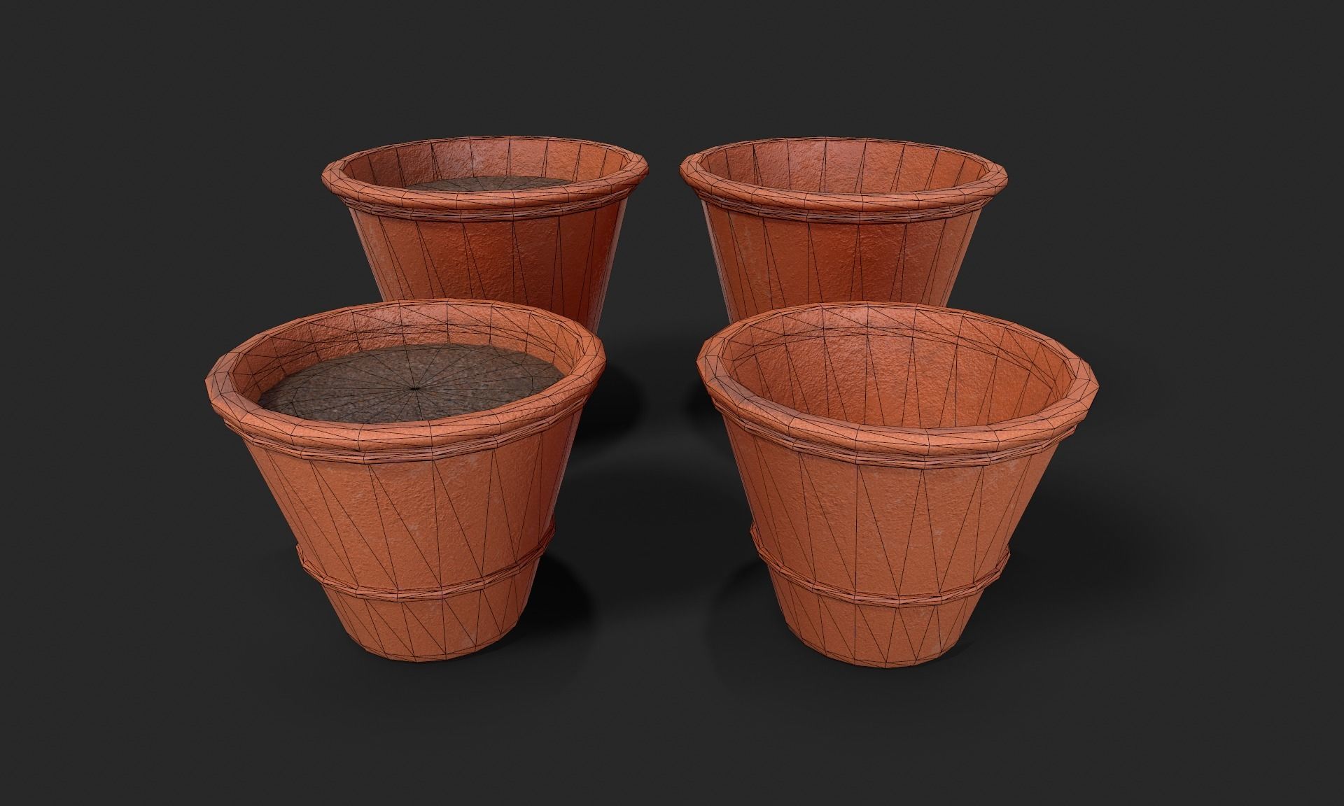 Plant Pot Set Terracotta Exterior 3D Model Collection_45