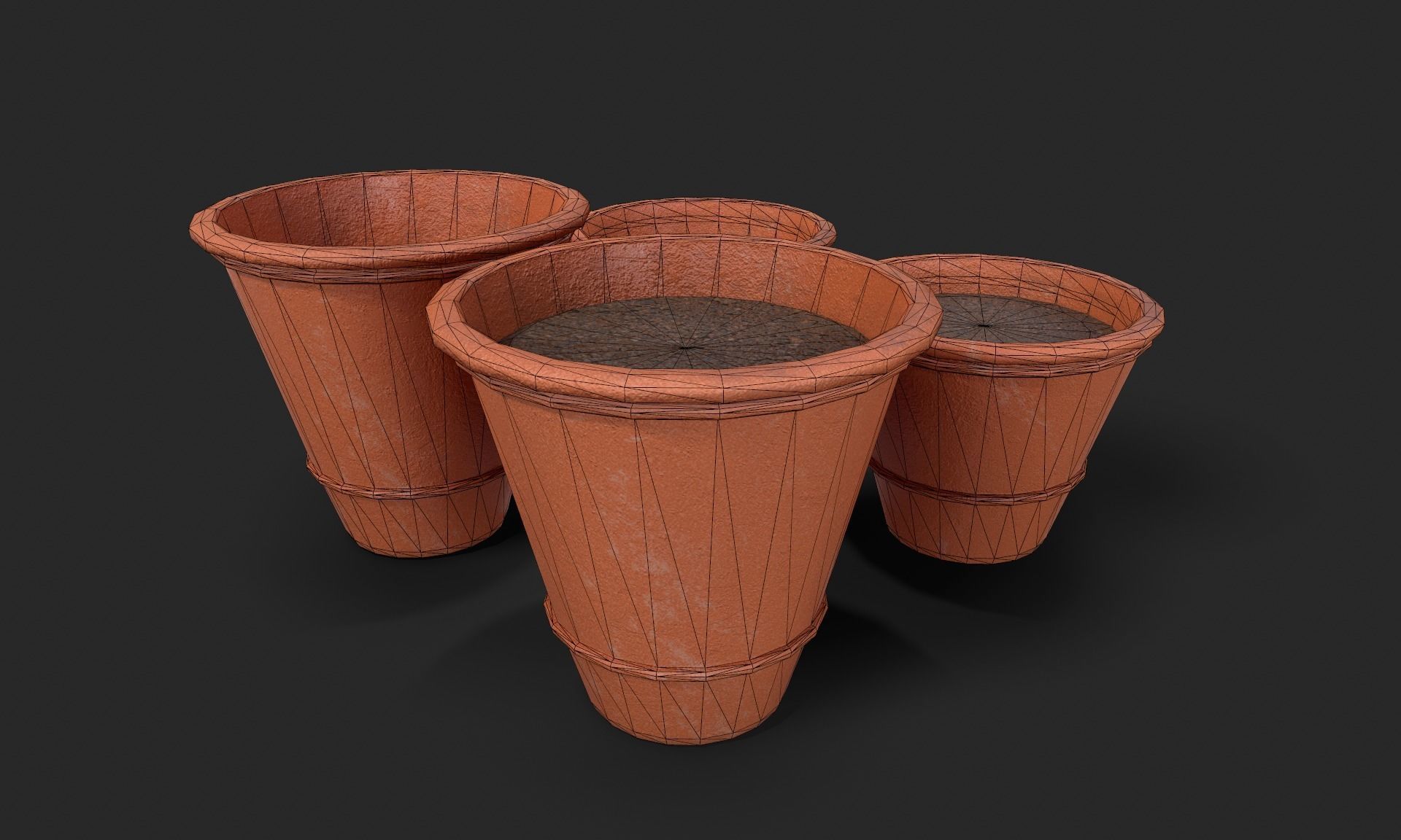 Plant Pot Set Terracotta Exterior 3D Model Collection_49