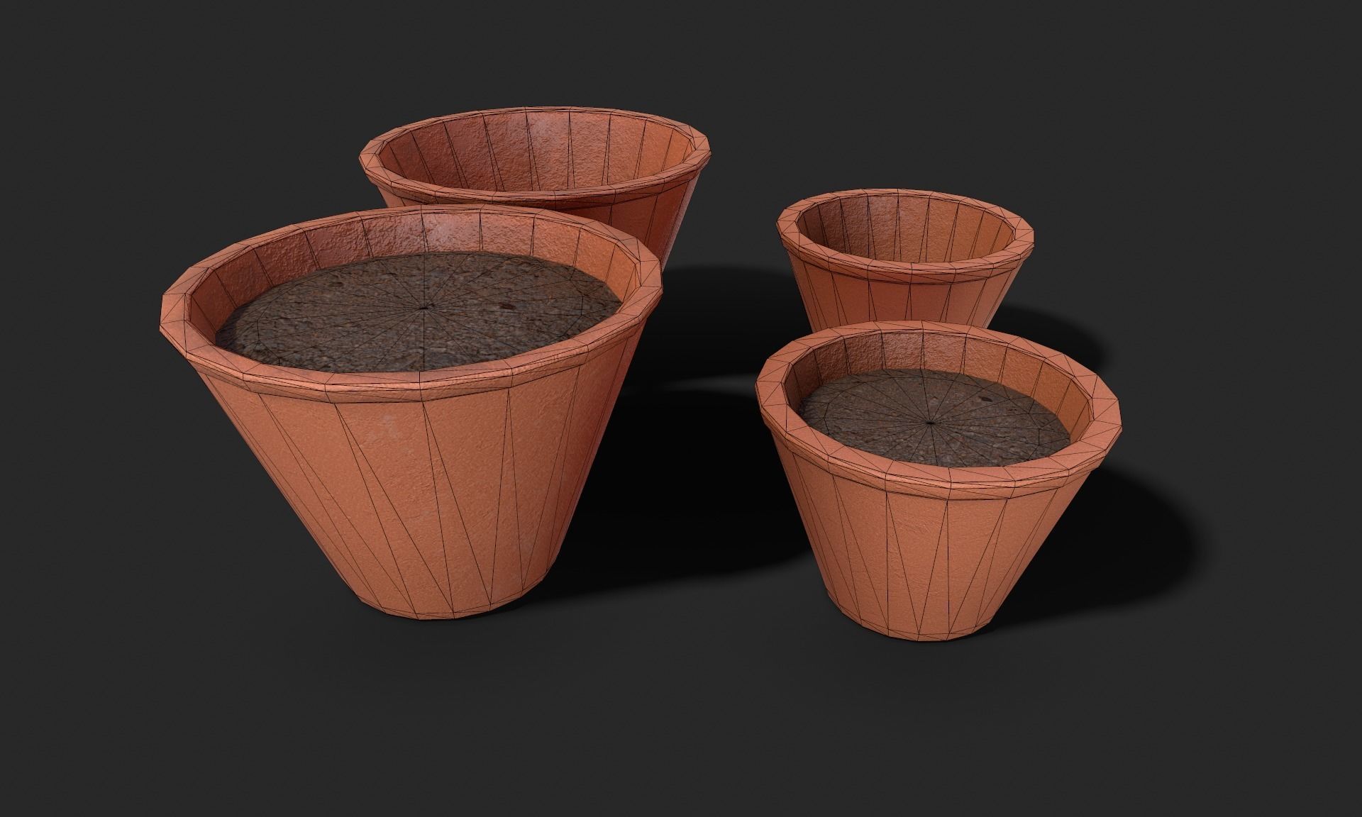 Plant Pot Set Terracotta Exterior 3D Model Collection_30
