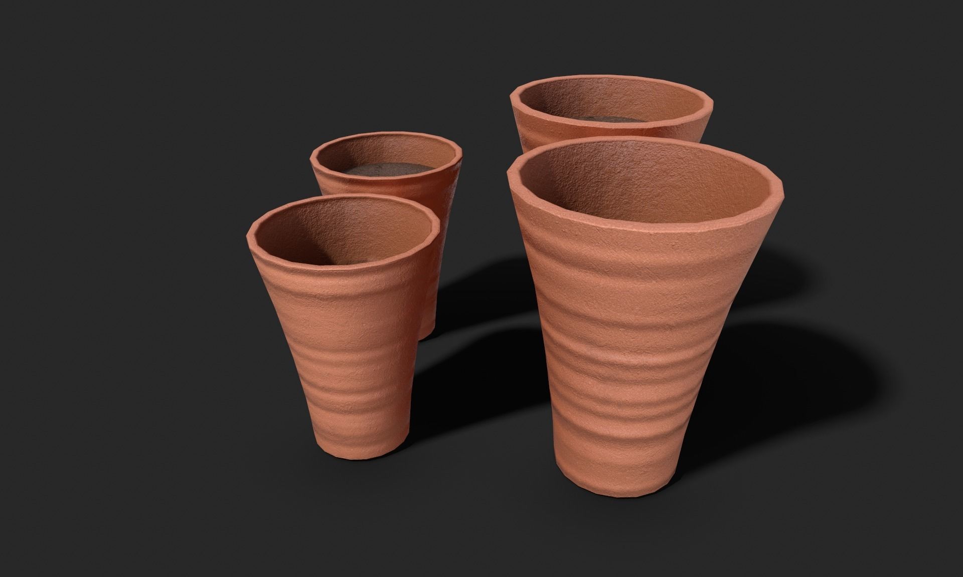Plant Pot Set Terracotta Exterior 3D Model Collection_6
