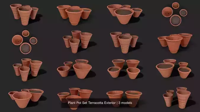 Plant Pot Set Terracotta Exterior 3D Model Collection
